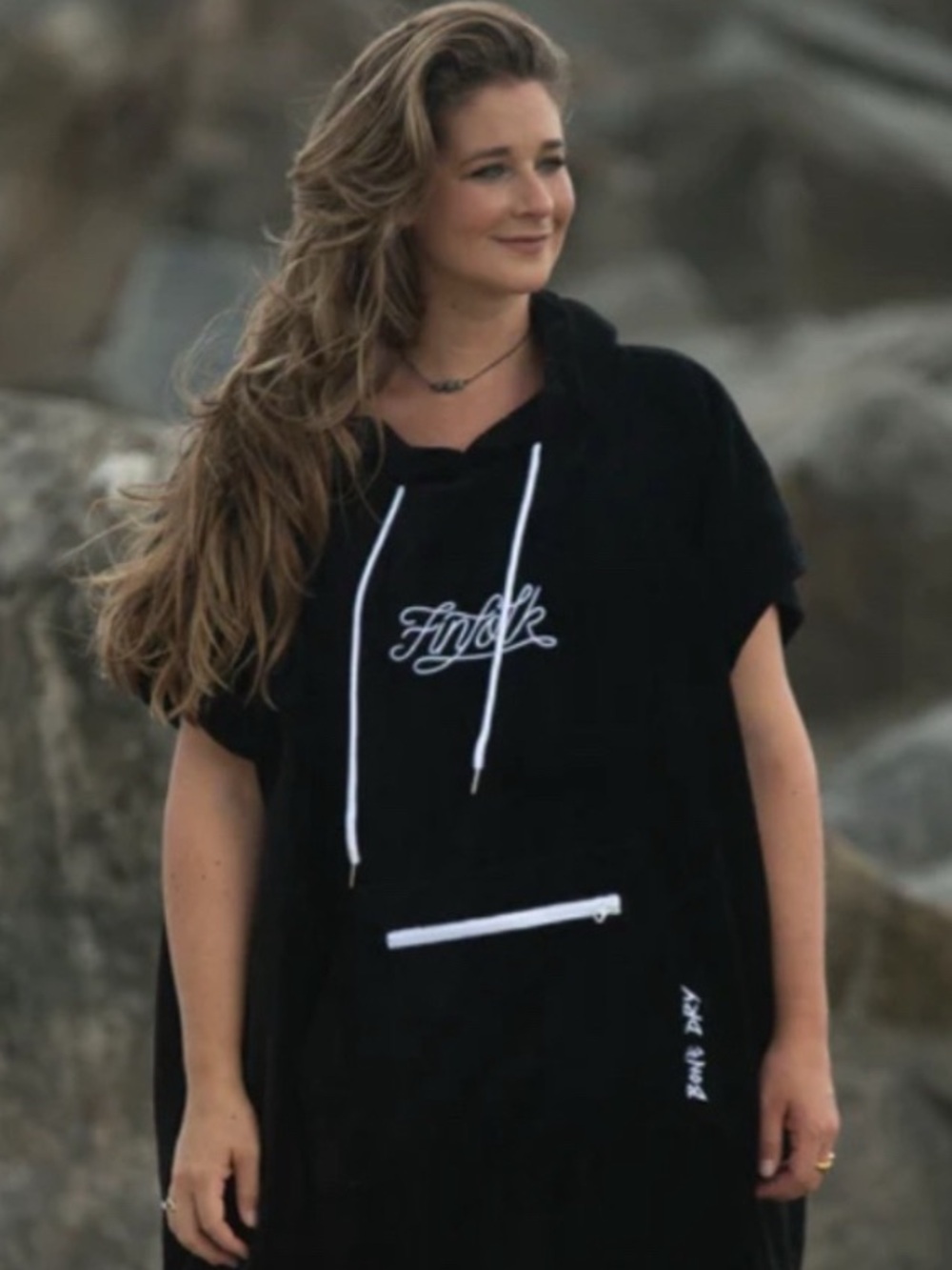 Women's Finfolk Black Swim Poncho Towel Cover-Up Skelton mermaids